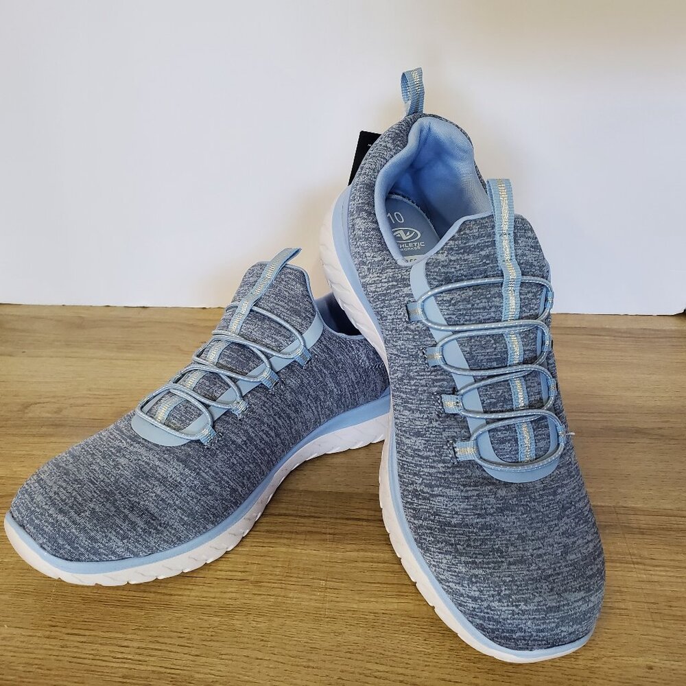 NWT Athletic Works Memory Foam Bungee Slip On Sneakers Blue White Women Size 10